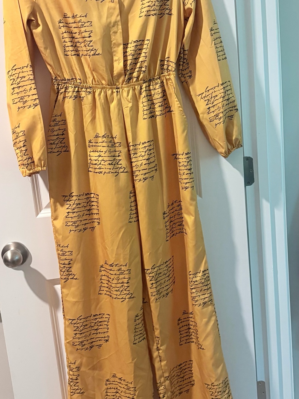 HALFHEART Women's Yellow Script Jumpsuit Long Sleeve Button Front Collared S